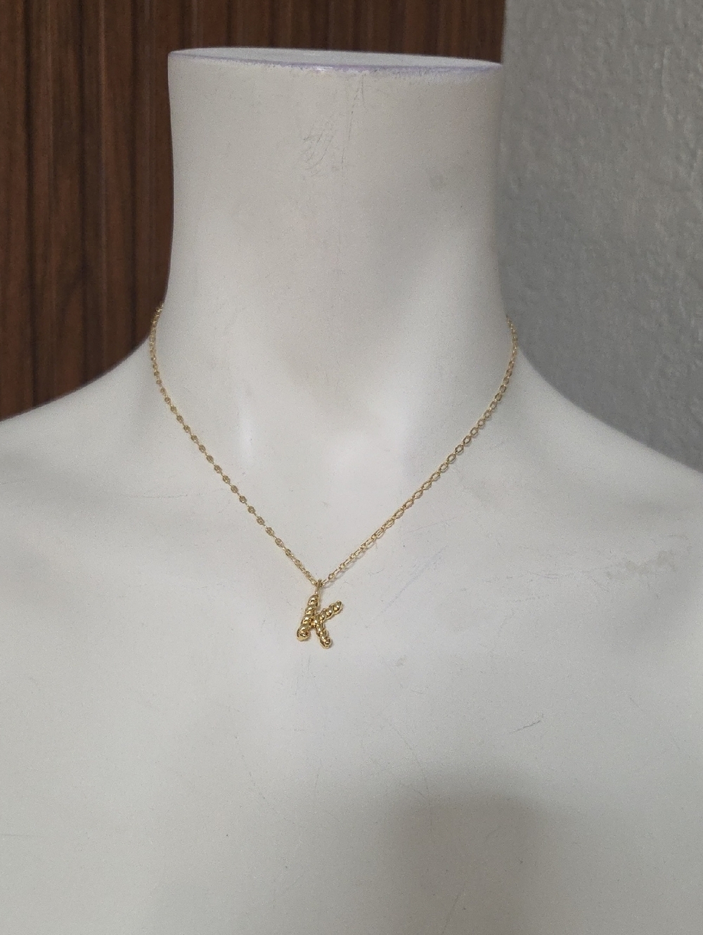 Trendy Gold Puffy Initial "K" Necklace - LA CN Hallmark - Minimalist Style 15 In